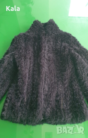 Черно пухено яке, снимка 2 - Якета - 51959633