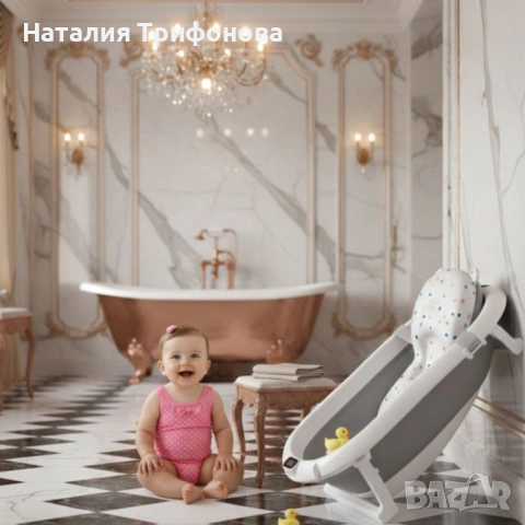Сгъваема бебешка вана с термометър и възглавница