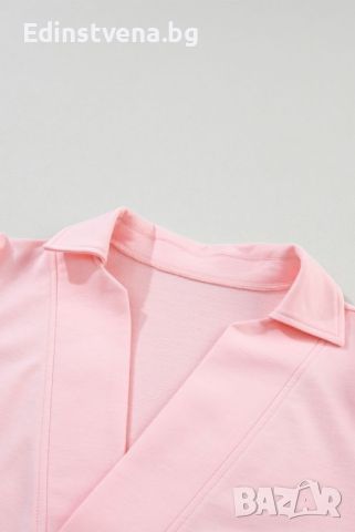 Дамска блуза в розово с къси бухнали ръкави и V-образно деколте, снимка 7 - Други - 46404766