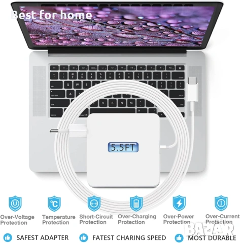 96W USB C зарядно за MacBook Pro/Air, iPad Pro, iPhone, Samsung, снимка 5 - USB кабели - 53357826