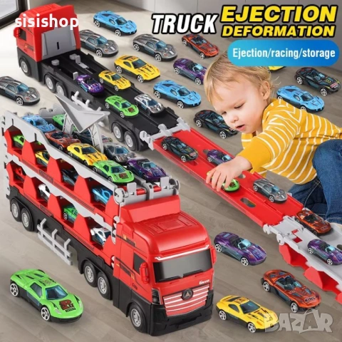 Детски камион автовоз с функция „Изстрелвачка“ и разгъващо се трасе за състезания 4643, снимка 6 - Коли, камиони, мотори, писти - 53942651