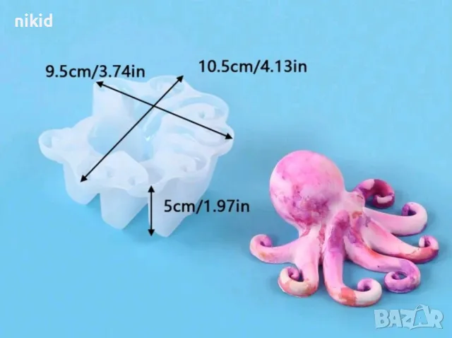 3D Октопод медуза силиконов молд форма фондан шоколад гипс смола свещ сапун декор, снимка 4 - Форми - 49640384