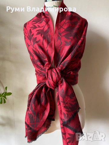 Червен шал от кашмир, коприна, пашмина/ различни видове, снимка 9 - Шалове - 52202180