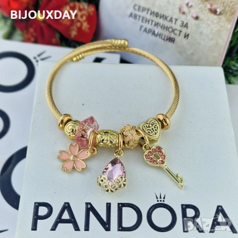 гривна тип Пандора в розово медицинска стомана 18 карата златно покритие