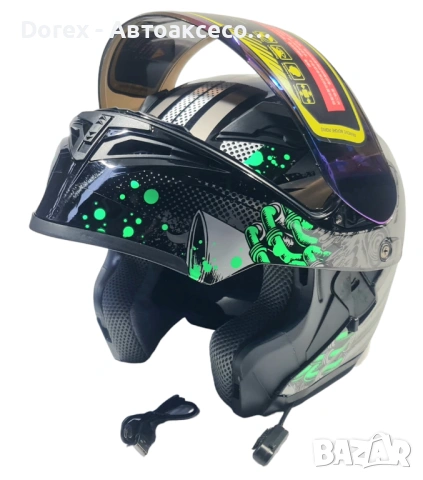 Модулна мото каска с Bluetooth хендсфри черна L и XL, снимка 2 - Аксесоари и консумативи - 54184839