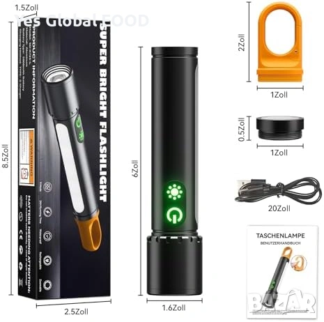 Акумулаторен LED фенер 60 000 лумена XHP90.2 IPX7, снимка 8 - Други инструменти - 53247601