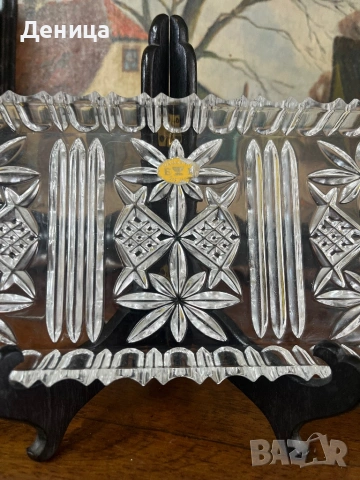 Красиво кристално плато/поднос Западна Германия -оловен пресован кристал Размери-34/13.5/2 см , снимка 4 - Други - 53092406