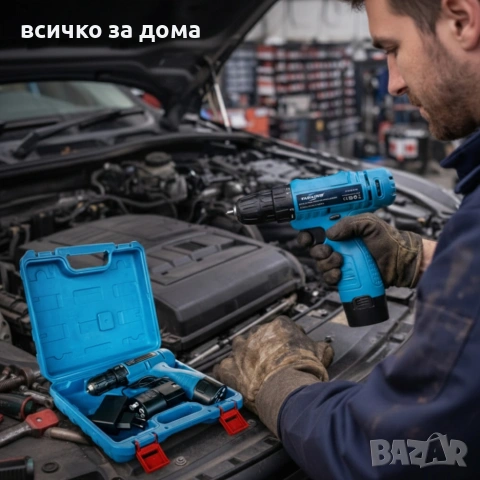 Комплект безжичен винтоверт с Led осветление, 2 батерии и куфар - всичко под ръка, снимка 4 - Винтоверти - 53661644