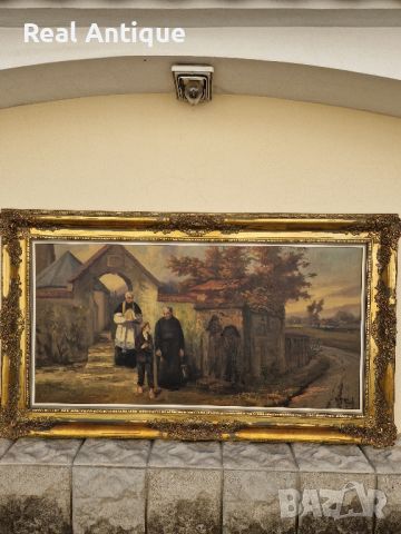 Топ Уникална огромна антикварна белгийска авторска майсторска картина масло върху платно , снимка 1 - Картини - 45824253