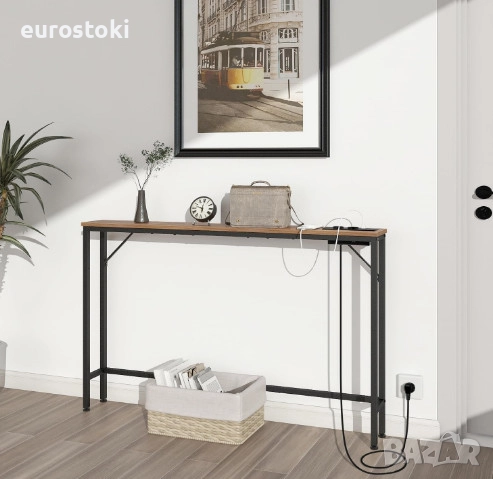 Конзолна маса VEDECASA със зарядна станция, тънка конзолна маса за спалня, коридор, хол, индустриале, снимка 4 - Маси - 52777484