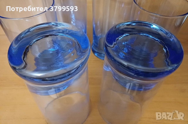 6 големи чаши синьо стъкло, снимка 5 - Чаши - 52645800