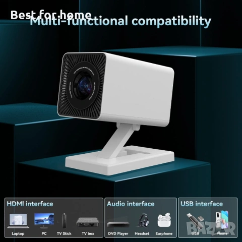 Мини проектор поддържа 4K 1080P, мини проектор с WiFi 6 и Bluetooth 5.4, снимка 8 - Плейъри, домашно кино, прожектори - 53536831