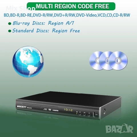 Нов Lonpoo Blu Ray DVD Player, Full 1080p , снимка 5 - Плейъри, домашно кино, прожектори - 51356167