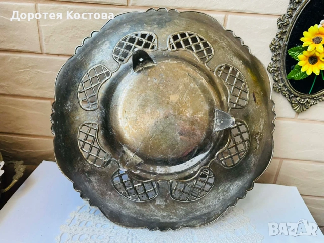 Красива голяма фруктиера от Англия с цветя и 3 крачета, снимка 9 - Антикварни и старинни предмети - 53742569