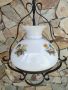 Старинен полилей от ковано желязо с голяма стъкленица с флорални мотиви , снимка 1 - Лампи за таван - 45313198