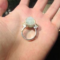 Сребърен пръстен с натурален аквамарин 18 карата, размер 16x12, 9.7гр, снимка 4 - Пръстени - 45470079