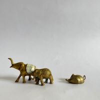 Месингови фигурки винтидж месинг фигури седеф слон мишка, снимка 1 - Антикварни и старинни предмети - 45401211
