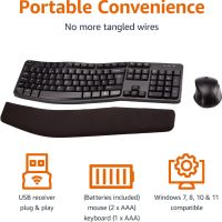 Amazon Basics Ергономични безжични клавиатура и мишка, черни, снимка 2 - Клавиатури и мишки - 45221528