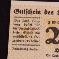 Банкнота НОТГЕЛД 20 хелер 1919г. Австрия Залцбург перфектно състояние за КОЛЕКЦИОНЕРИ 44690, снимка 3 - Нумизматика и бонистика - 45234035