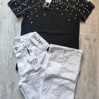 Дамски лот бяло дънки и блуза размер М , снимка 1 - Дънки - 45285912
