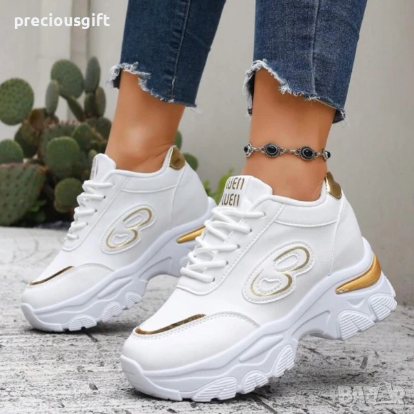 Дамски сникърси, налични в златист и сребрист цвят, снимка 1