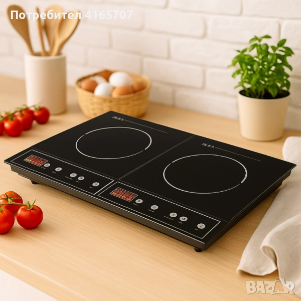 Двоен индукционен котлон Royalty Line RL-DIP4000.2 - 1400W+2000W, 80°C- 270°C, Кристална плоча, снимка 1