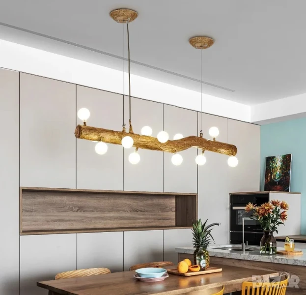 Северен ретро полилей от клон на дърво, ЛЕД LED креативна смола, снимка 1