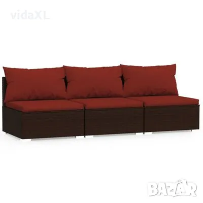 vidaXL 3-местен диван с възглавници, кафяв, полиратан(SKU:317550, снимка 1