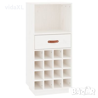 vidaXL Шкаф за вино, бял, 45x34x100 см, борово дърво масив(SKU:821533, снимка 1
