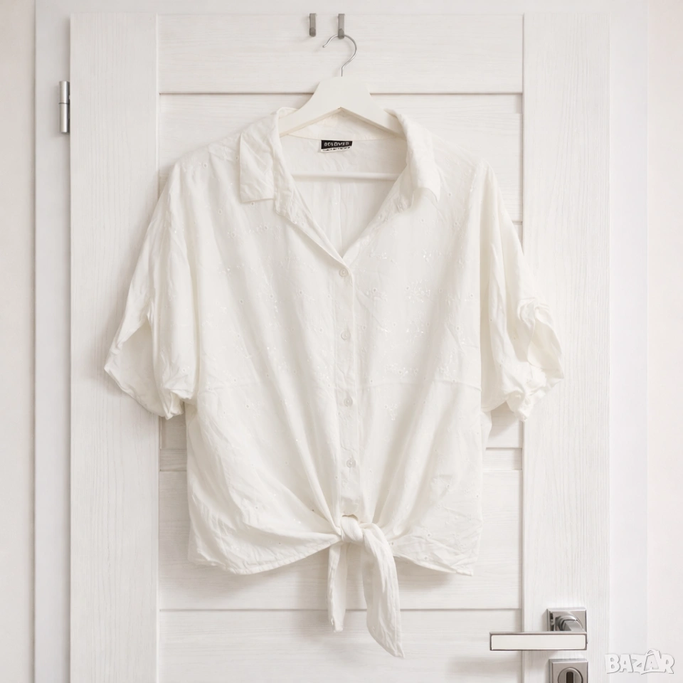 Дамска бяла риза с къс ръкав - размер L/XL, снимка 1