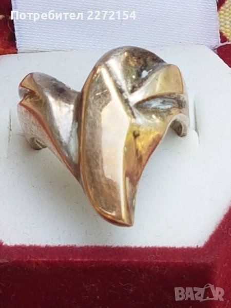 Сребърен пръстен с позлата , снимка 1