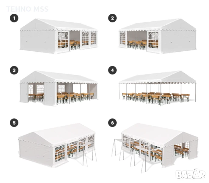 Шатра за събития 3х6/8/10 м, UV 500 г./кв.м. #705, снимка 1