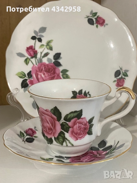 Rheinpfalz Hartporzellan .1951-1970. Порцеланов сет с рози., снимка 1