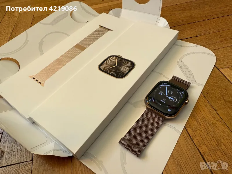 Apple Watch Series 10 GPS + Cellular 46mm Gold Titanium Case with Gold Milanese Loop - M/L, снимка 1