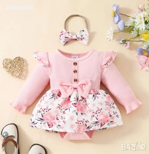 Бебешко боди-рокличка с лента за глава , снимка 1