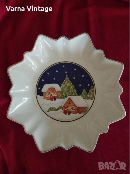 Голяма коледна порцеланова купа за сладкиши TIRIDUZZI-DERUTA Италия., снимка 1