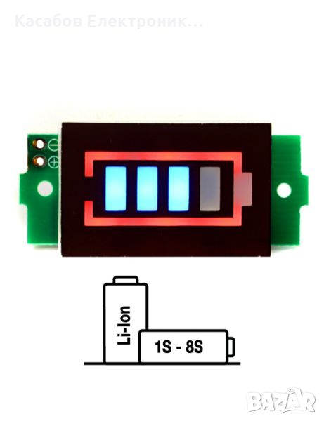 Индикатор за заряд на батерия за 1S-8S клетки, снимка 1