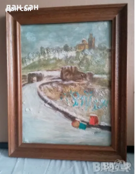 Зимни пейзажи Търново маслени бои подпис JB, снимка 1