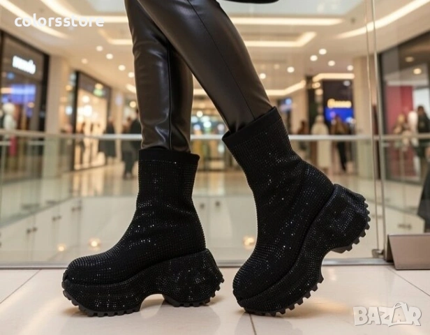 Спортни обувки на платформа - черни с камъчета - 5WL110 , снимка 1 - Маратонки - 34246398