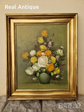 Страхотен антикварен белгийски натюрморт масло платно автор , снимка 2 - Антикварни и старинни предмети - 50781795