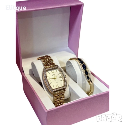 Елегантен подаръчен комплект за дами - Часовник с нежна гривна, снимка 4 - Бижутерийни комплекти - 53561639