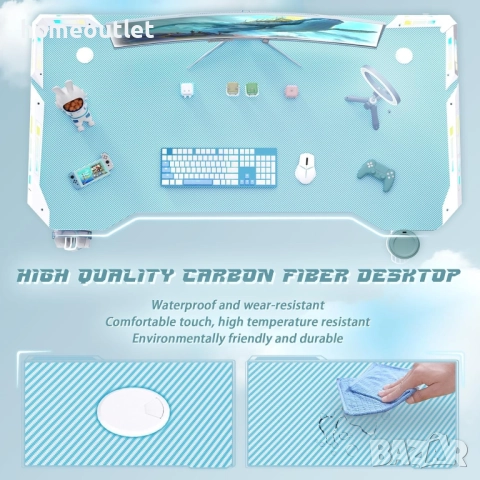 ПРОМОЦИЯ Геймърско бюро 120 см с RGB осветление, поставка за слушалки и чаша HL HDLGD-ZZLEDBU, снимка 8 - Бюра - 51616390