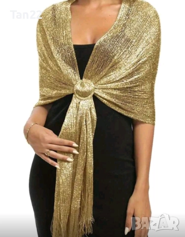 Дамски златист шал, снимка 2 - Шалове - 52742653