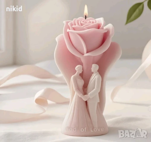 3D Младоженци двойка булка с роза сватба сватбен силиконов молд форма фондан шоколад гипс смола свещ, снимка 4 - Форми - 51380772