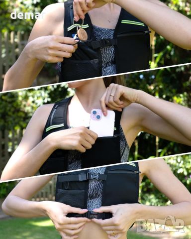 TIYA Running Hydration Vest – отделения за бутилка вода и смартфон – лека, водоустойчива, отразяваща, снимка 5 - Други спортове - 46394208