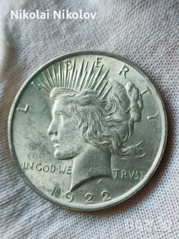 1$ Peace/пиис долар САЩ 1922 г. (сребро), снимка 1 - Нумизматика и бонистика - 45325060