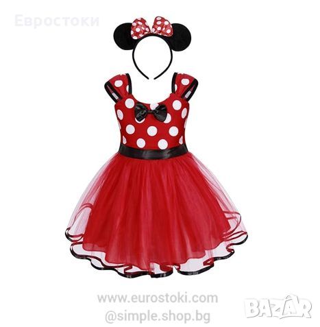 Детски костюм Minnie Mouse Disney, рокля Мини Маус и диадема с ушички и панделка, 110 см, снимка 1