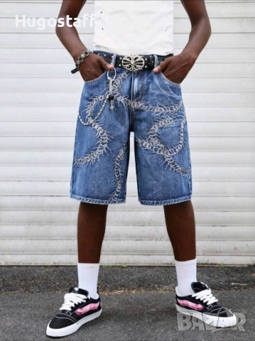 Нови бродирани къси панталони дънки Л, снимка 10 - Дънки - 51546290