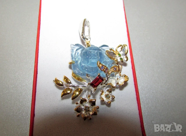 Аквамарин и родолит, снимка 2 - Колиета, медальони, синджири - 53044569