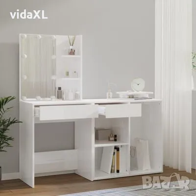 vidaXL LED тоалетка с шкаф, бяла, инженерно дърво（SKU:3082017）, снимка 4 - Тоалетки - 48442643